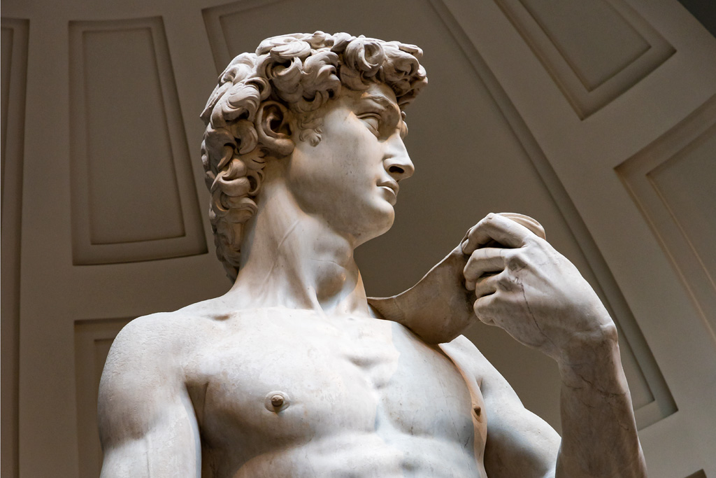 Galleria dell’Accademia: David, statua colossale in marmo di Michelangelo, 1501-4.
